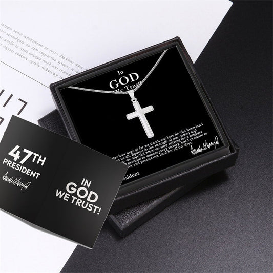 Sterling Silver 47 President “In God We Trust” Cross Necklace